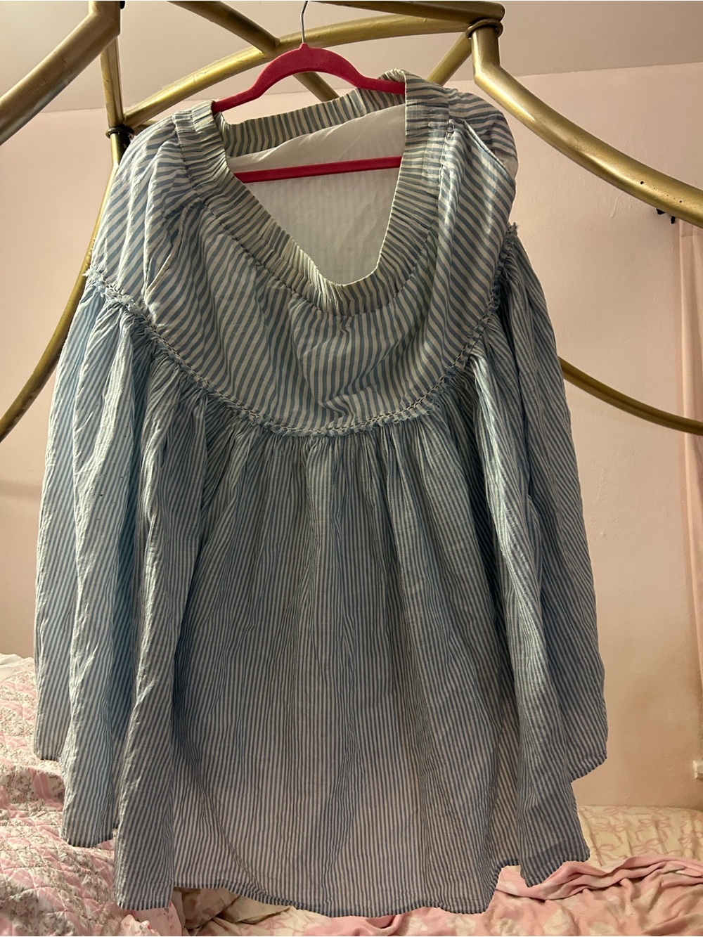 LoveShackFancy Light Blue and White Striped Midi Skirt - Picture 2 of 2